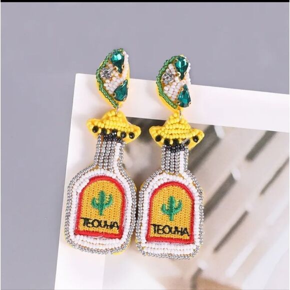 #ck2 TEQULIA SUNRISE RICEBEAD RHINESTONE CINCO DE MAYO EARRINGS - Picture 3 of 7